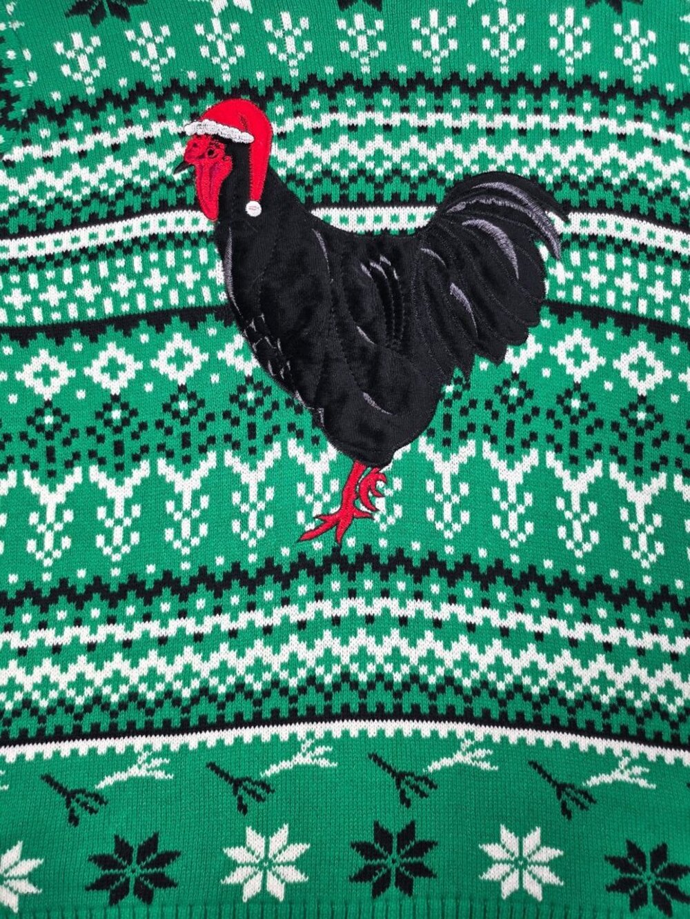 Blizzard Bay Mens Green Christmas Sweater With Rooster Santa Hat Size Large
